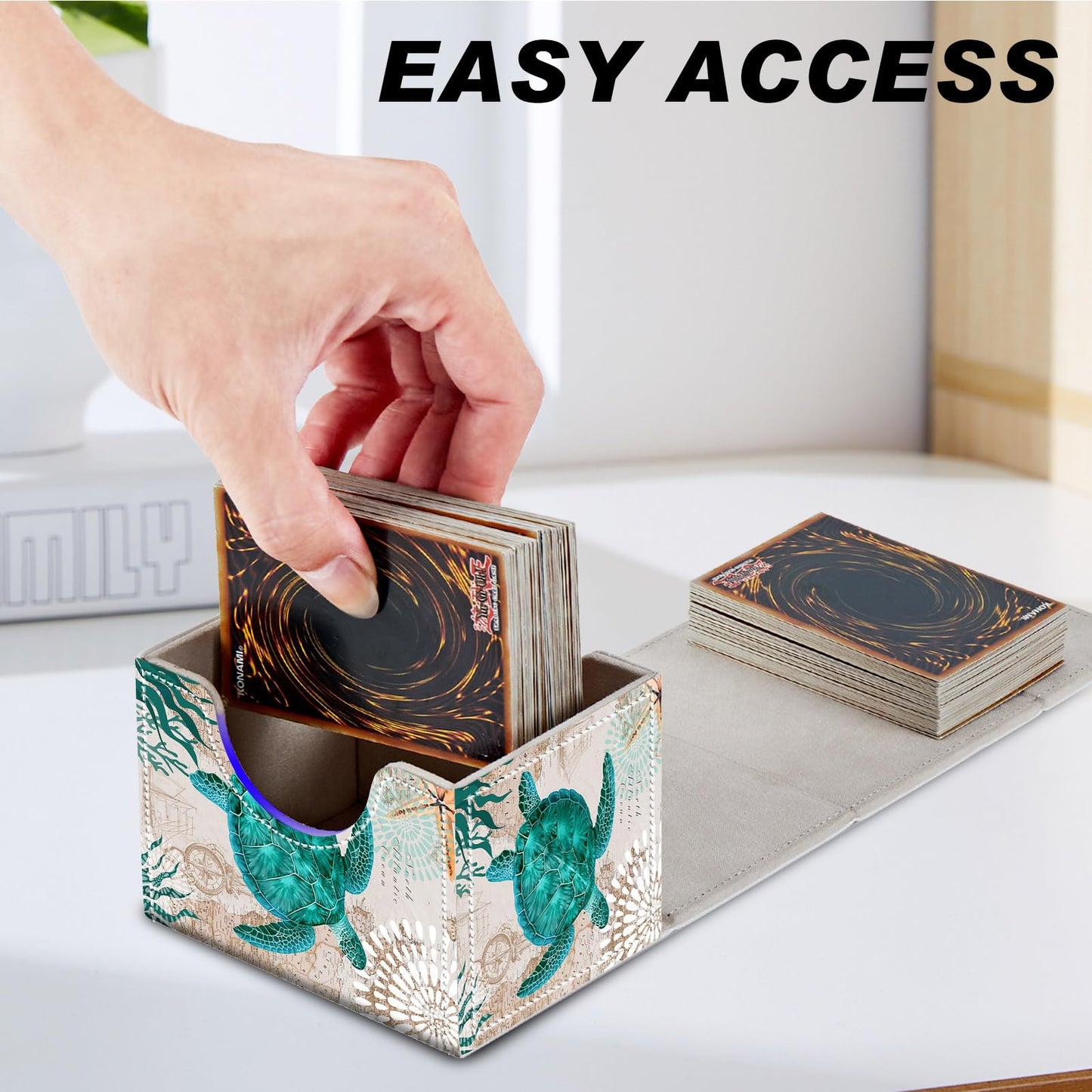 Card Game Storage Box for TCG Commander Deck Box MTG Card Box Organizer Trading Card Case TCG Card Storage Box Magnetic Closure Creative Pattern (Green Turtle  1 pack)