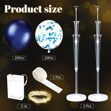 2 Sets Floor Balloon Column Stand Kit With Led Lights 40 Pcs Balloons, Balloon Holder Centerpieces Balloon Tower Stand For Baby Shower Birthday Bridal Wedding Party (Blue)