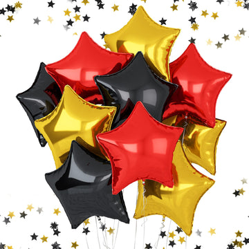 Red Black Foil Star Balloons, 18 Inches Star Foil Balloons For Helium, Pack Of 10 Red Black Gold Helium Birthday Balloons, Party