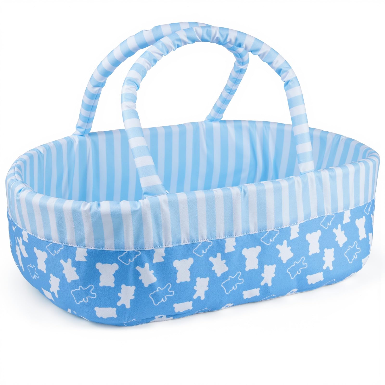 Babeside Reborn Baby Doll Bassinet For 17-22 Inch Dolls, Cute Bear Patterns Baby Doll Accessories Soft Foldable Babydoll Crib Be