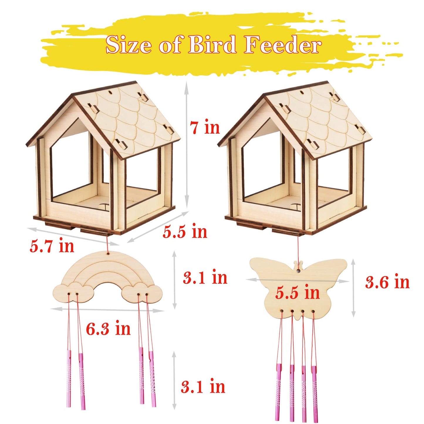 Kids Arts And Crafts For Outdoor,2 Pack Bird Feeder Wind Chime Kits For Children To Build And Paint, Diy Unfinished Wood Stem Pa