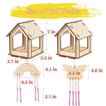 Kids Arts And Crafts For Outdoor,2 Pack Bird Feeder Wind Chime Kits For Children To Build And Paint, Diy Unfinished Wood Stem Pa
