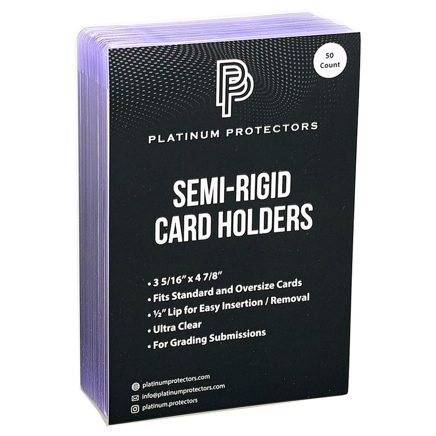 Platinum Protectors Semi-Rigid Card Holders for Graded Card Submissions for Standard Trading Cards (50 Pack)