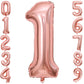 1 Number Balloon Rose Gold 40 Inch Big Foil Mylar 1St Balloons For 1 Year Old Boy Girl Birthday Party Decorations Wedding Annive