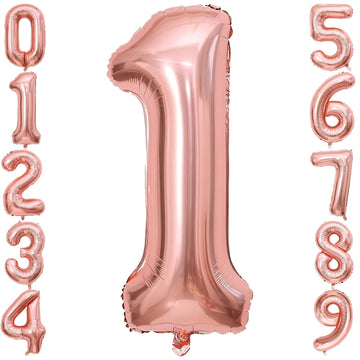 1 Number Balloon Rose Gold 40 Inch Big Foil Mylar 1St Balloons For 1 Year Old Boy Girl Birthday Party Decorations Wedding Annive
