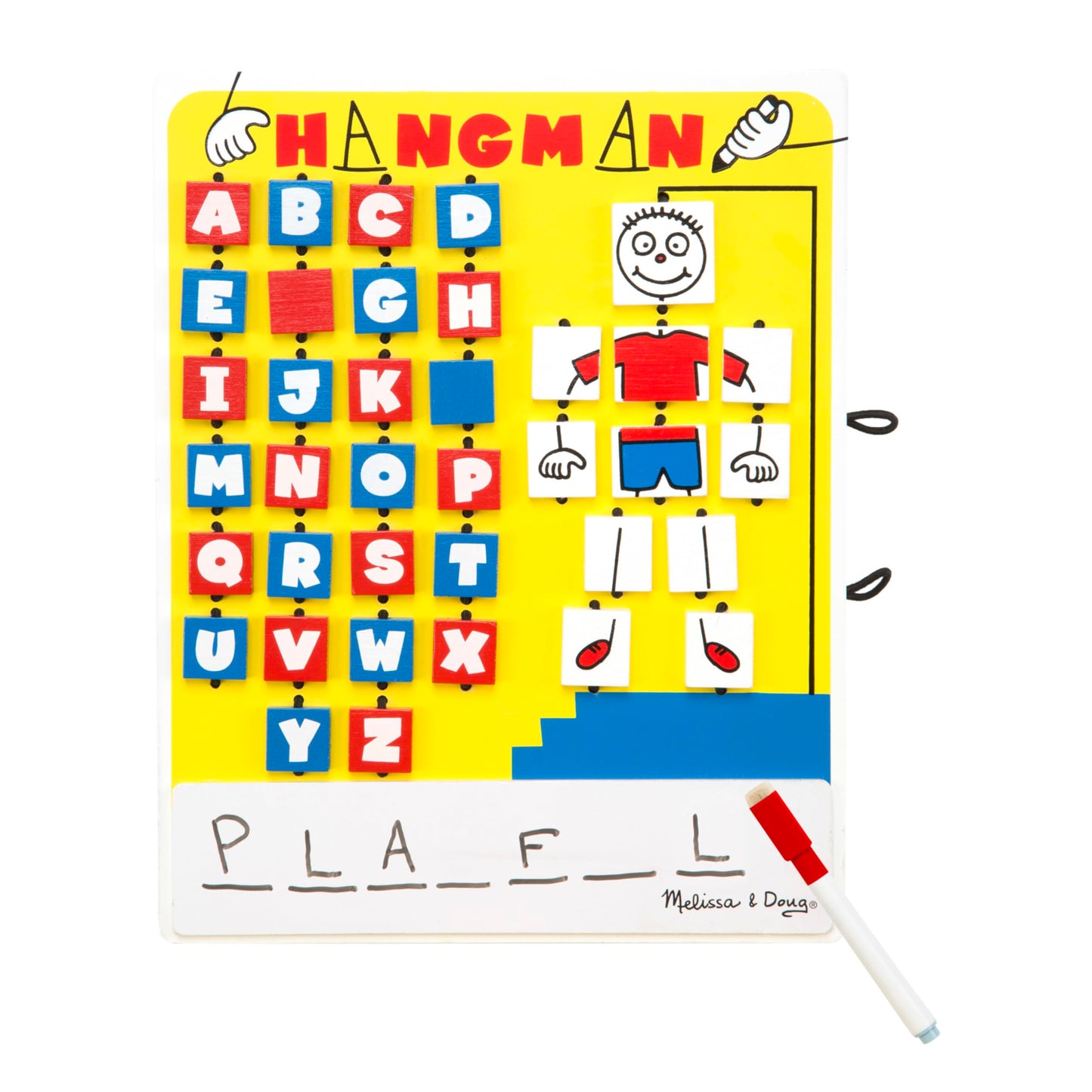 Melissa & Doug Travel Hangman Game - Whiteboard, Dry-Erase Marker, 11.7"x8.7"x1.4", Plastic, Model 2095