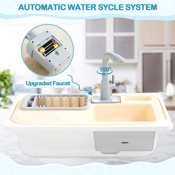 Beright Play Kitchen Sink Toys, Toddler Sink Toys with Upgraded Faucet, Pretend Play Toys Running Water, Perfectly Matched with