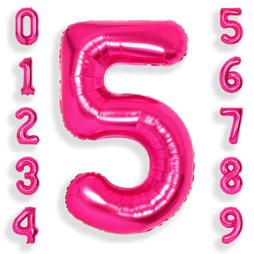 Suwen 40 Inch Hot Pink Large 5 Number Balloons Big Foil Helium Number Balloons 0-9 Jumbo Happy 5Th Mylar Birthday Party Decorati