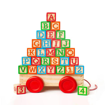 Oaktown Supply Building Blocks For Toddlers 1-3 Years Old, 30 Large Stackable Wooden Baby Blocks With Alphabet And Number Icons
