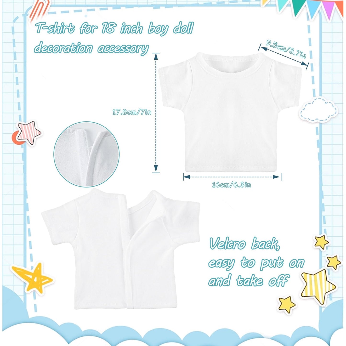 Litherr S 8 Pcs 18 Inch Boy Doll T Shirt Clothes Sublimation 18 Doll Outfits Accessories Classical Tee Shirts Fit 18 Inches Doll for Doll Decoration DIY Pretend Play