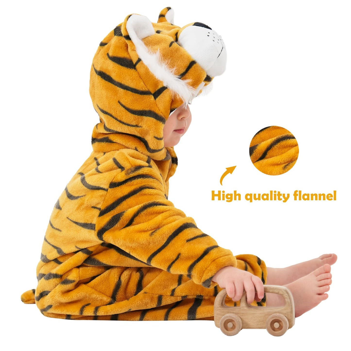 Lonulain Unisex Baby Animal Costume Pajamas, Infant Flannel Hooded Halloween Romper Cosplay Costume/Homewear/Sleepwear (Tiger,6-