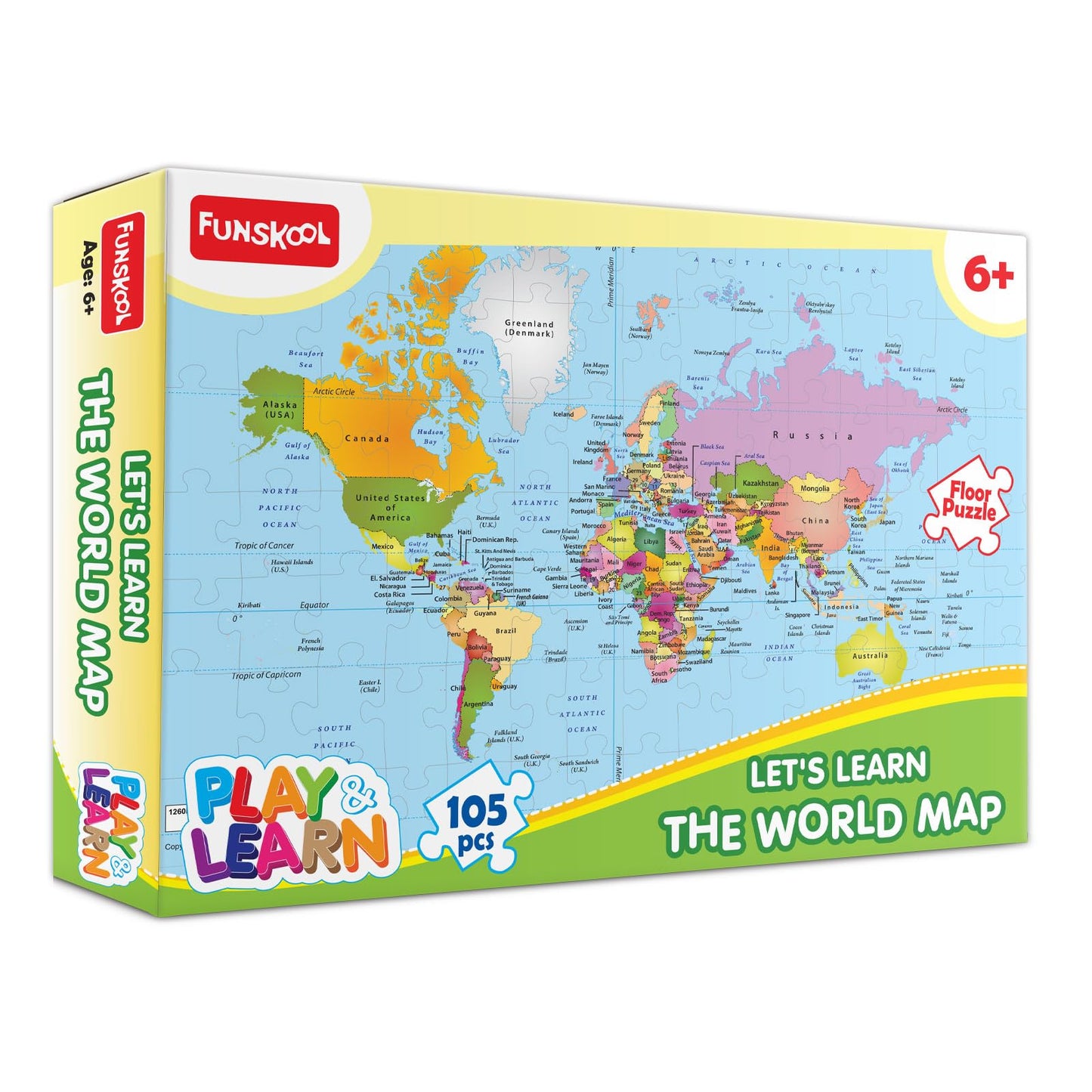 Play & Learn Funskool World Map, Jigsaw Puzzle Game For Kids, 105 Pieces, Educational, Learning & Development, Fun Activity Toy 