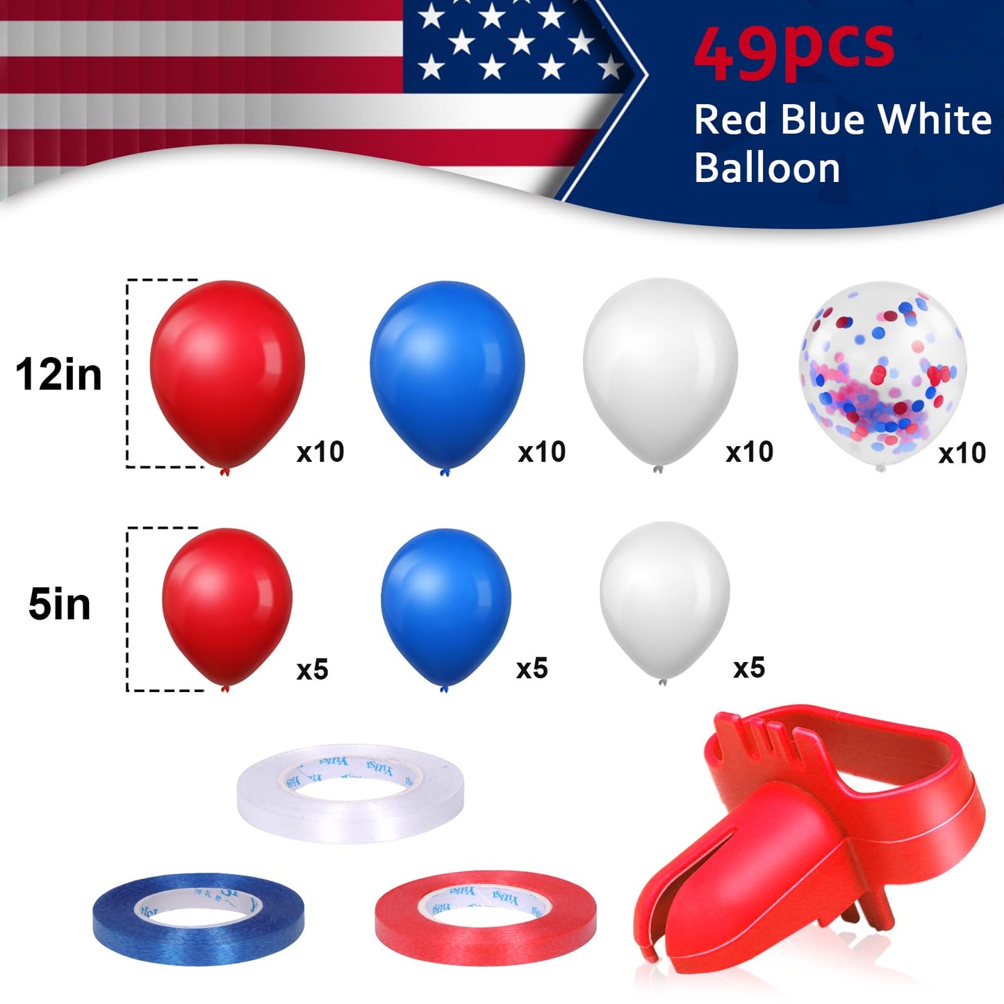 HELESIN Electric Air Balloon Pump - 600W Dual Nozzle Inflator for Party, Birthday, Baby Shower - Portable, Red and White Balloons, 12inch