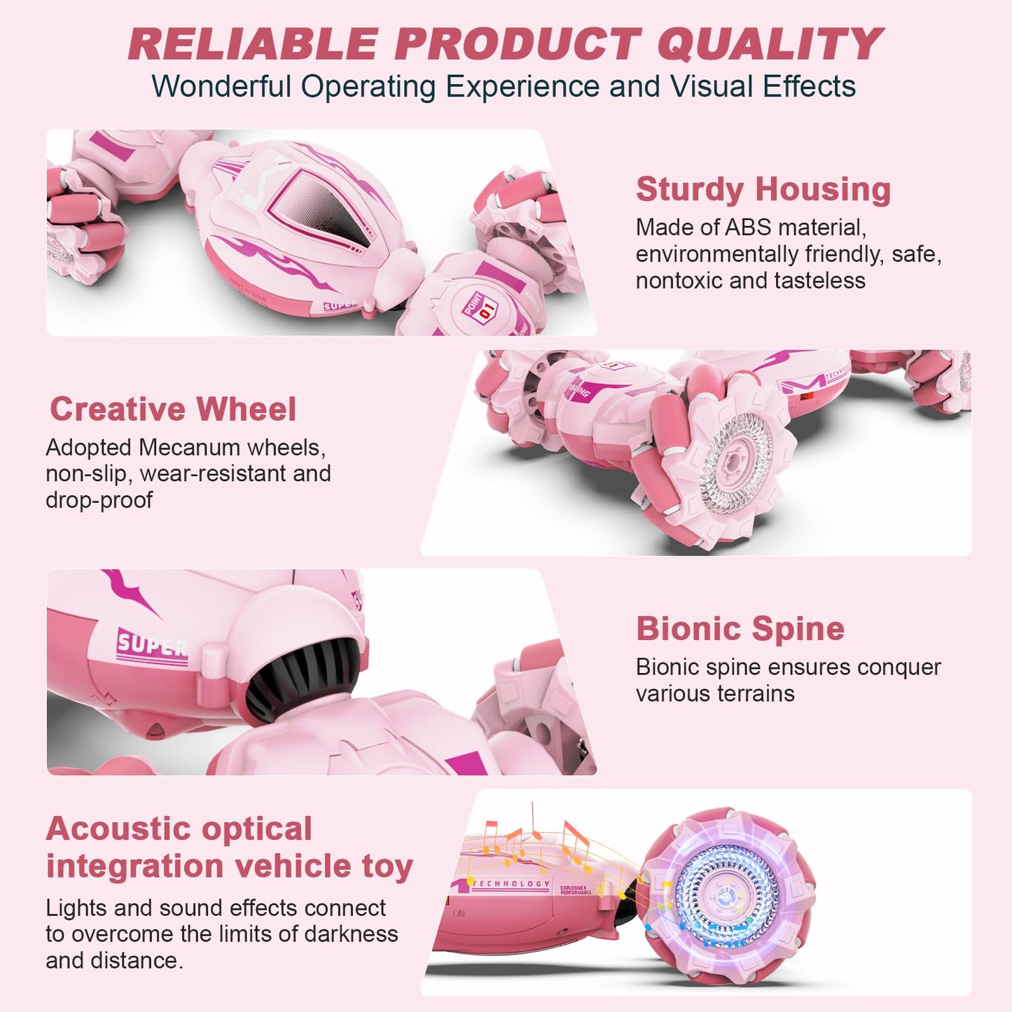 Fosgoit Pink Rc Car Toys For Girls Aged 6-12, Gesture Sensing Rc Stunt Car With Lights Music For Girls Birthday Xmas Gifts, 2.4G