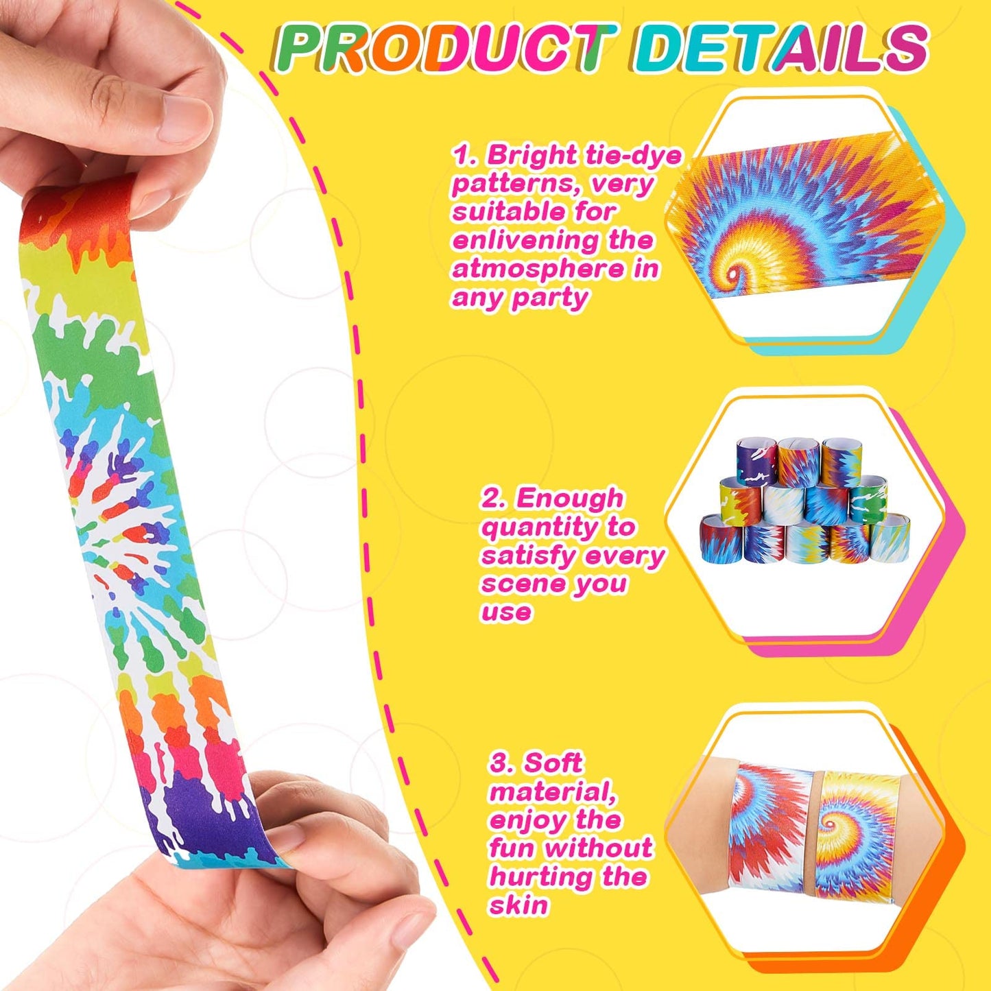 48 Pcs Tie Dye Slap Bracelets Tie Dye Party Favors, Colorful Tie Dye Wristbands Bracelets for Kids Boys and Girls, Goodie Bag Fi