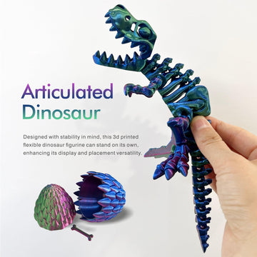 3D Printed Dinosaur Toy, 3D Printed Skeleton Dinosaur Egg With Articulated Tyrannosaurus Rex, Mystery Crystal Dinosaur Flexible Rexi Toys With Bone, Articulated Fidget Dragon For Autism/Adhd