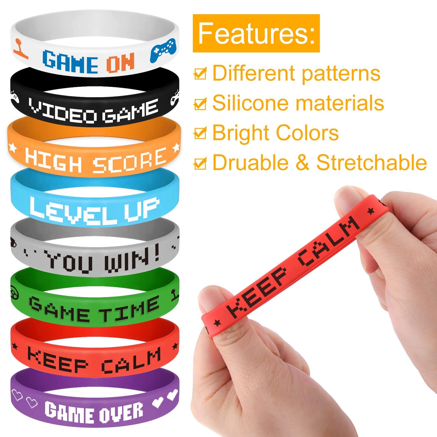 Astaron 32 Pieces Video Game Rubber Wristband Colored Bracelets For Game Theme Party Kids Birthday Party Favors