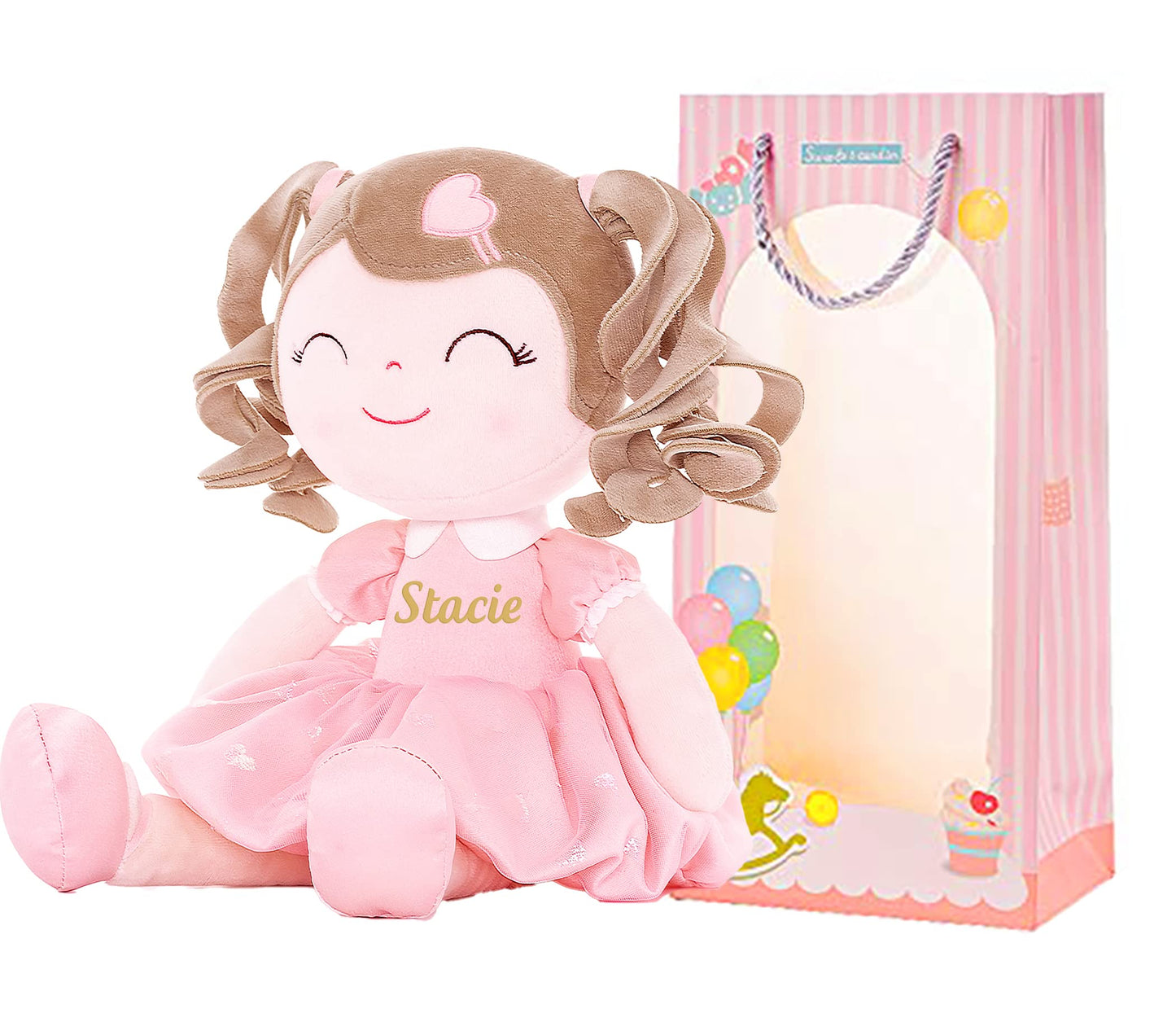 Gloveleya Personalized Curly Doll With Your Name - Cute Custom Pink Soft Plush Doll For Girls Plush Doll Customized Gifts