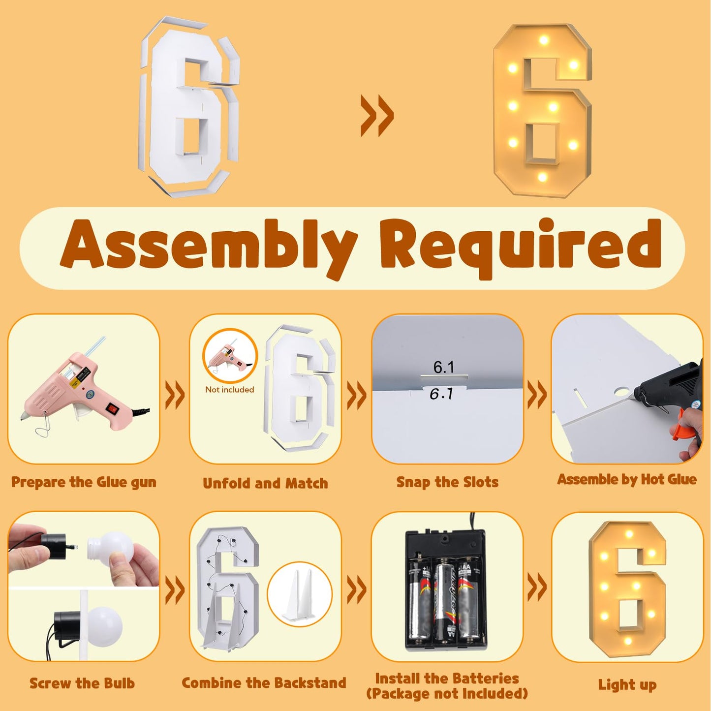 Imprsv 3Ft Light Up Numbers, Marquee Numbers For 60Th Birthday Decorations Anniversary Party Decor, Mosaic Numbers For Balloons