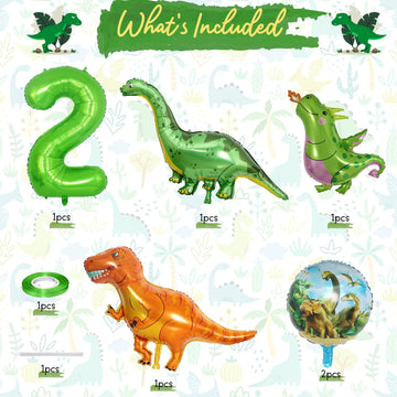 Dinosaur Balloons 2Nd Birthday Decorations, Dinosaur Birthday Party Decorations With Giant Inflatable Dino Balloons 40 Inch Helium Foil Mylar Number 2 Balloons For Dino Theme Birthday Party Decoration
