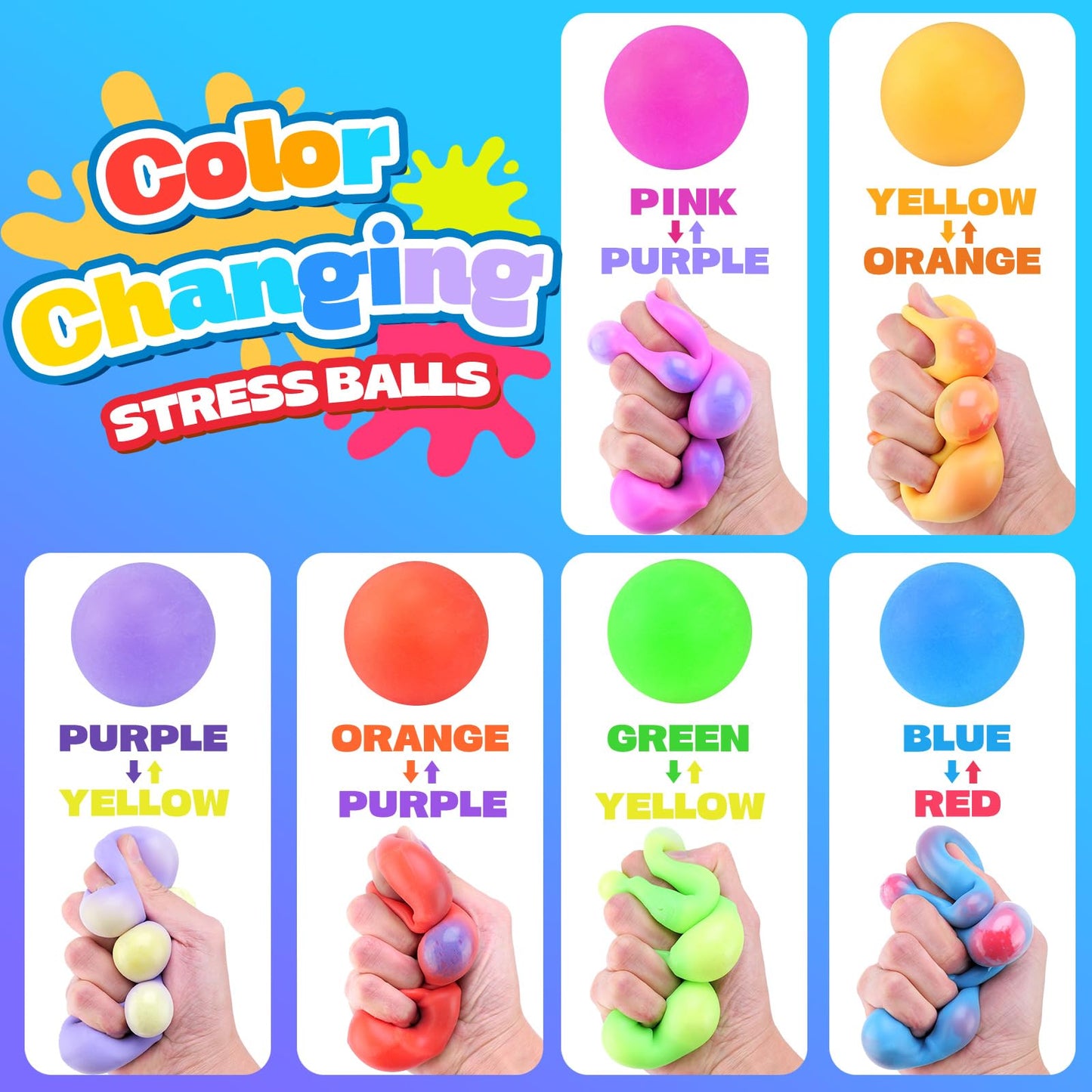 24Pcs Slow Rising Stress Balls,Color-Chaning Stress Balls for Kids,Fidget Sensory Toys for Relief,Autism Toys,Stocking Stuffers,