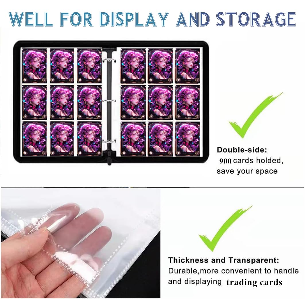900 Pockets Trading Card Binder, Baseball Card Binder Album, Top Loading Pockets Card Collector Album, Pu Leather Card Collector