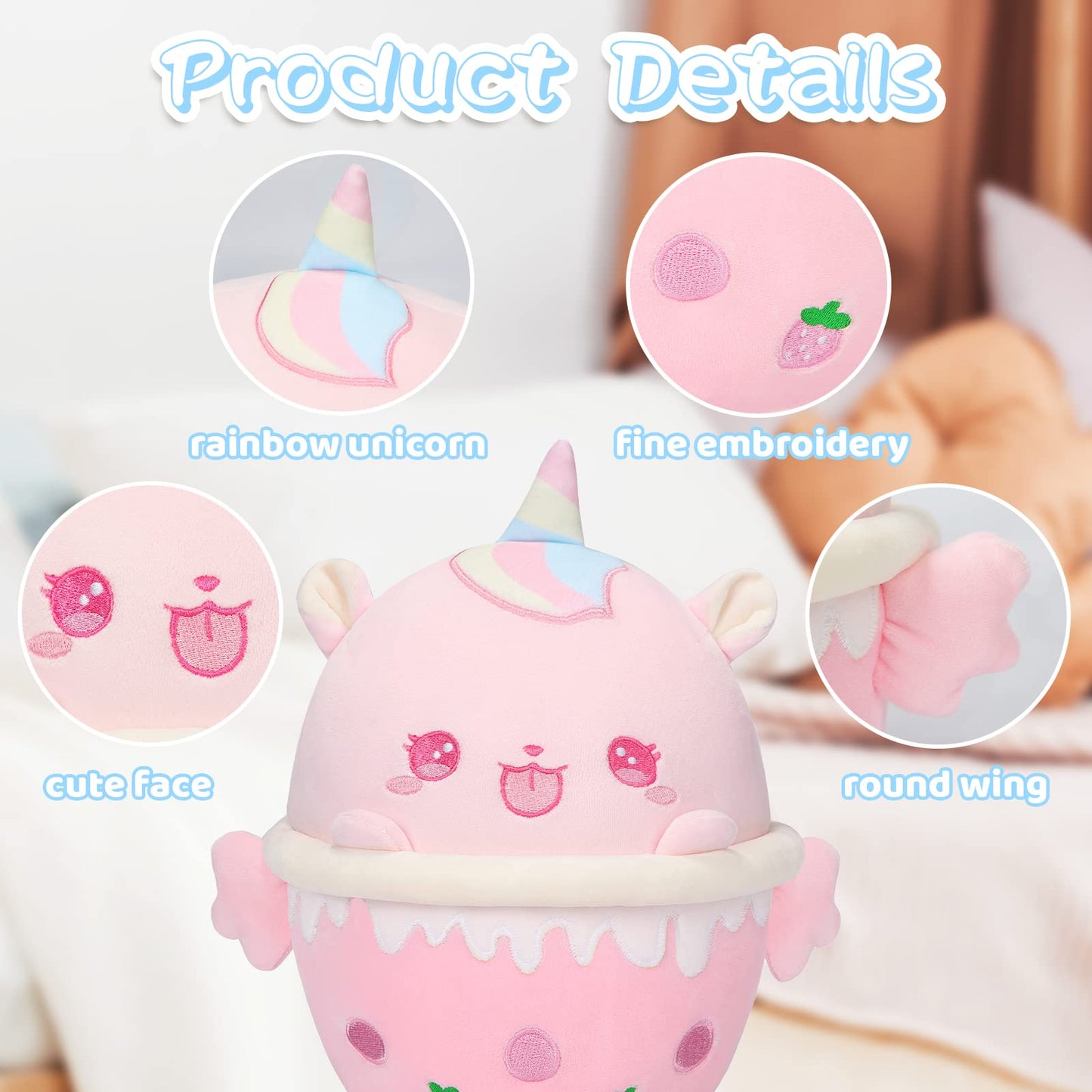 Aixini Unicorn Boba Plush 10 Inch Bubble Tea Stuffed Animal Cute Soft Boba Milk Tea Food Plushie Toy
