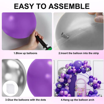 Purple Balloon Garland Arch Kit, 134Pcs Purple And Silver Balloons With Different Size Dark Purple Metallic Purple Balloons For
