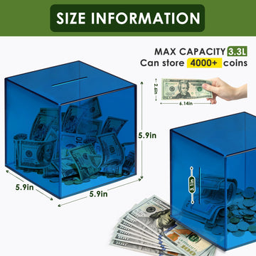 Piggy Bank For Adults Must Break To Open, Vcertcpl Acrylic Clear Piggy Bank Money Saving Box For Cash Saving, Unopenable Adults