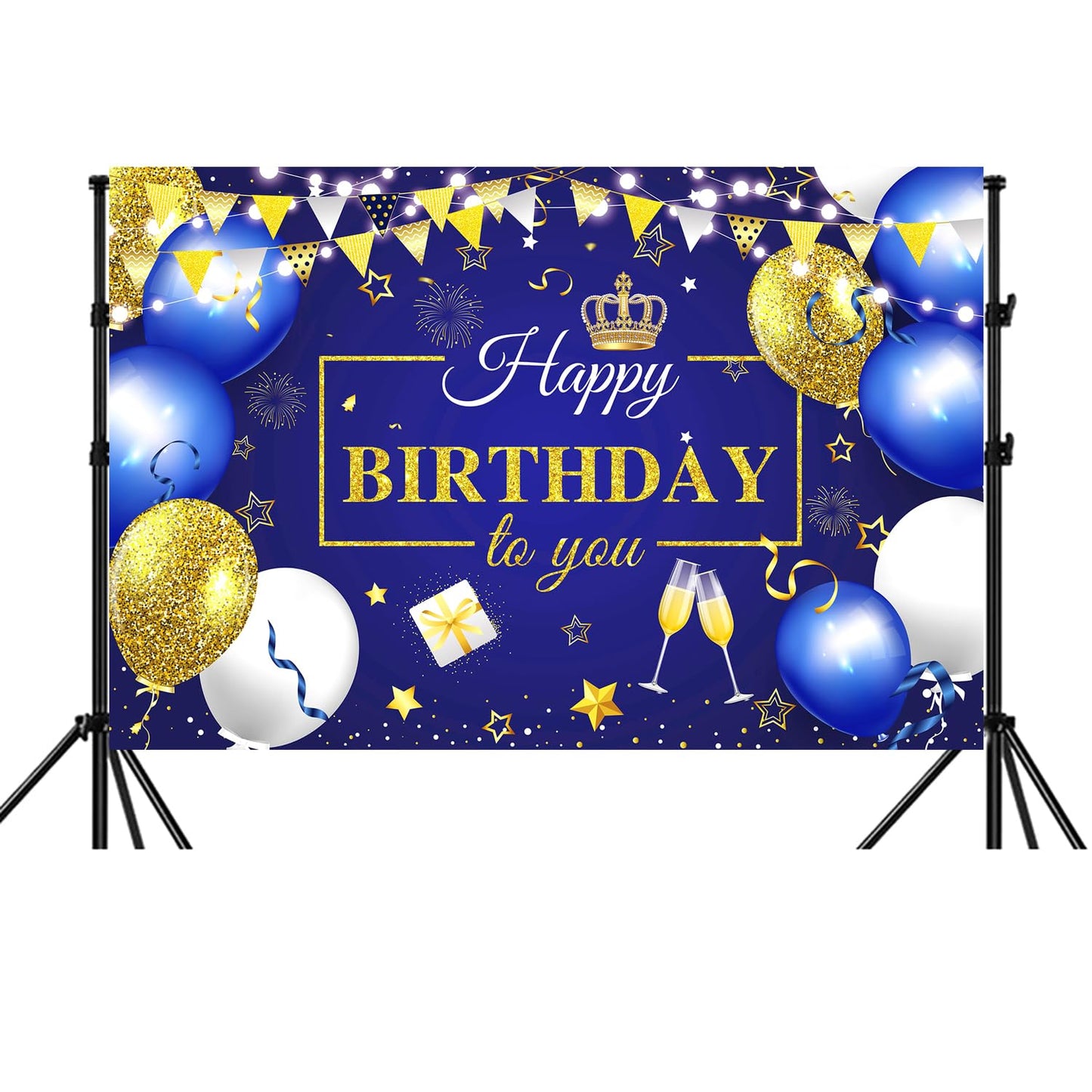 YinQin 180x120 cm Glitter Navy Blue Gold Happy Birthday Party Backdrops Cloth 71x47 inch Birthday Photography Backgrounds Royal