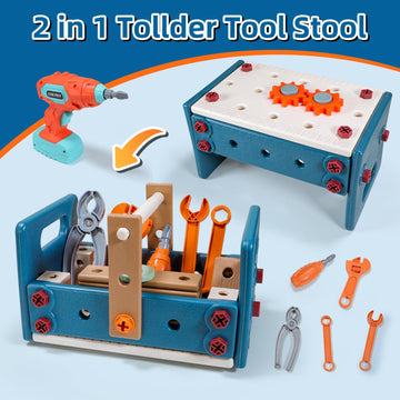 VEAIS Kids Tool Set with Drill,120Pcs Toddler Tool Set with ToolBench,Montessori Toy for 2+Year Old,Educational STEM Constructio