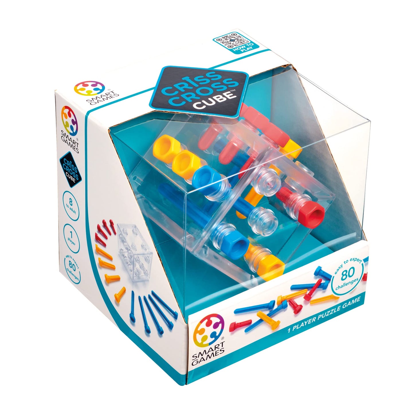 SmartGames Criss Cross Cube 3D Puzzle Game - Brainteaser with 80 Challenges for Ages 8 - mature-themed