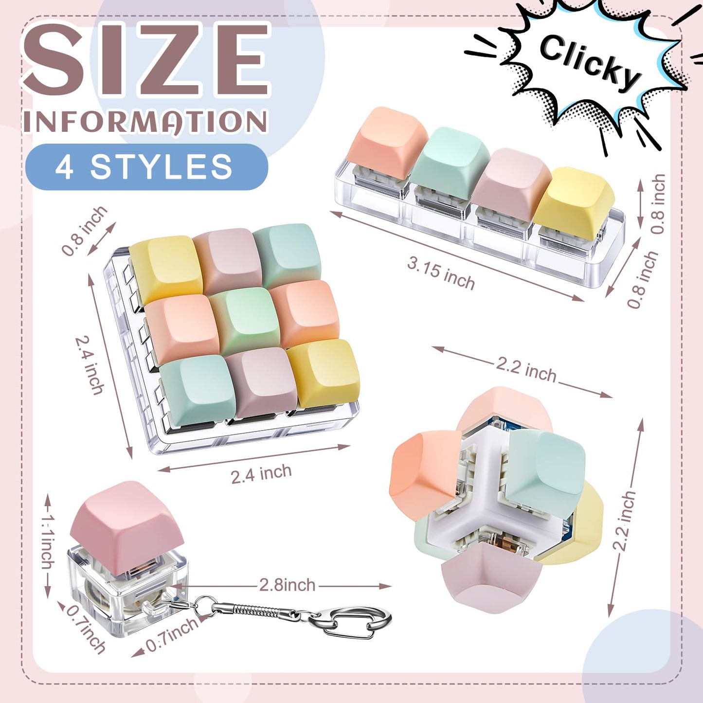 Taiyin Decompression Toys Keyboard Clicker Toy Keyboard Cube Toy Mechanical Key Toy Keyboard Button Stress Relief for mature-themed Gifts to Relief Pass Time