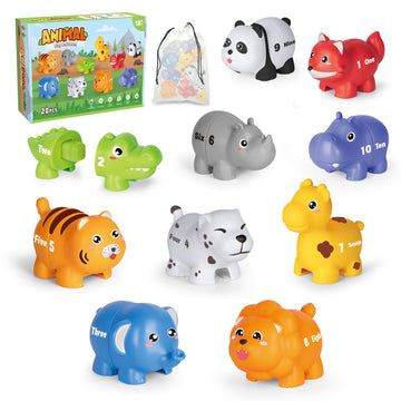 Happymate Learning Toys For 2 3 4 Year Old, 20 Pcs Number Matching Game With Digital English, 10 Different Animal Figures, Presc