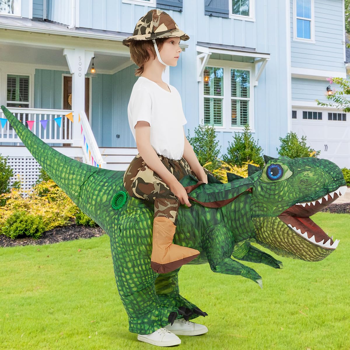 GOOSH Inflatable Dinosaur Costume Kids 48IN Halloween Blow up Costumes for Boys Girls Riding Diplodocus Air Costume for Party