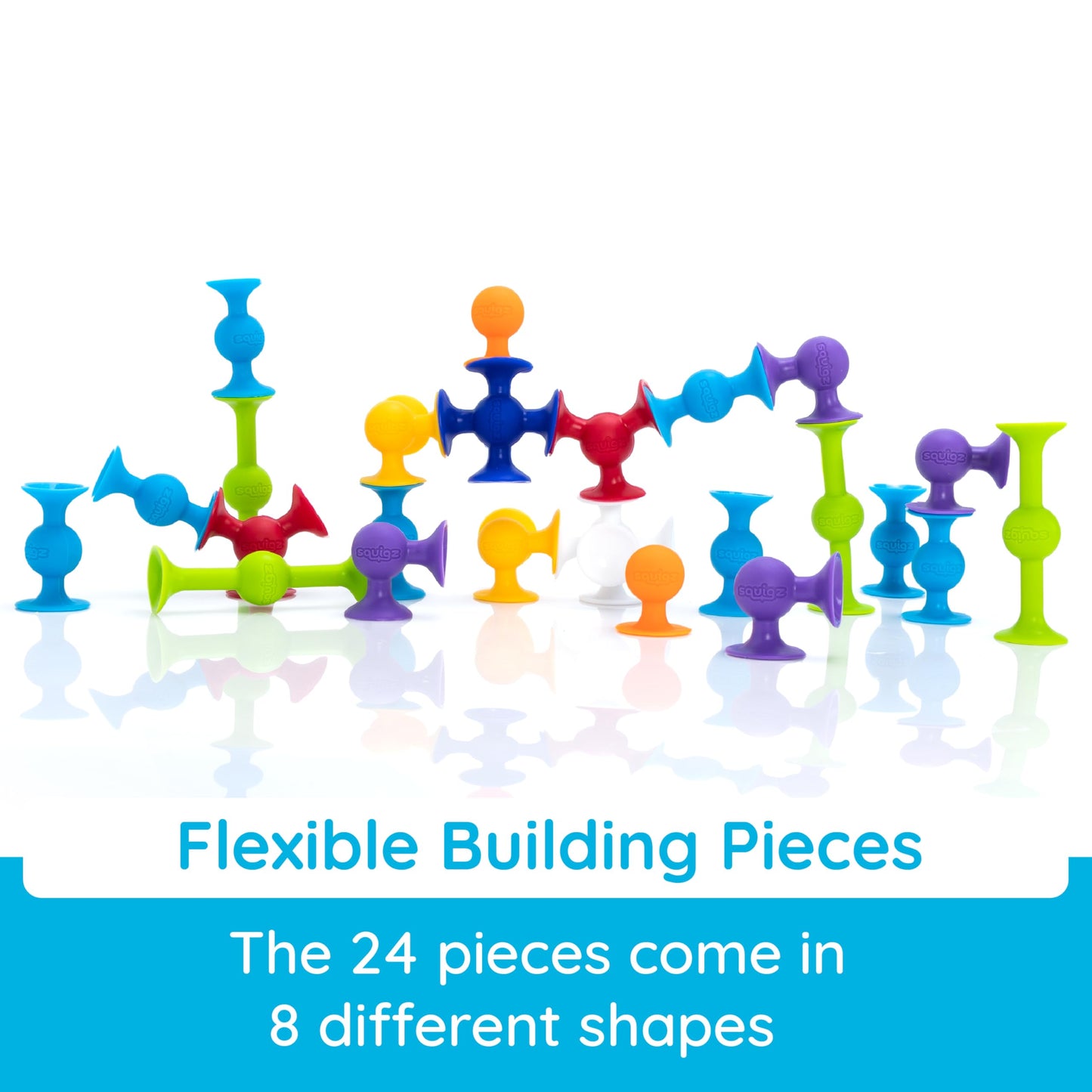 Fat Brain Toys Squigz Starter Set, 24 Piece Suction Bath Toys, Sensory Toys for Kids 3 and Up