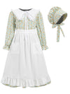 Fortmac Prairie Dress Girls Pioneer Colonial Costume Floral 1800S Pilgrim Costume With Apron And Bonnet Green 7-8Y