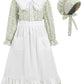 Fortmac Prairie Dress Girls Pioneer Colonial Costume Floral 1800S Pilgrim Costume With Apron And Bonnet Green 11-12Y