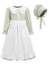 Fortmac Prairie Dress Girls Pioneer Colonial Costume Floral 1800S Pilgrim Costume With Apron And Bonnet Green 4-5Y