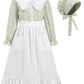 FORTMAC Prairie Dress Girls Pioneer Colonial Costume Floral 1800s Pilgrim Costume with Apron and Bonnet Green 6-7Y