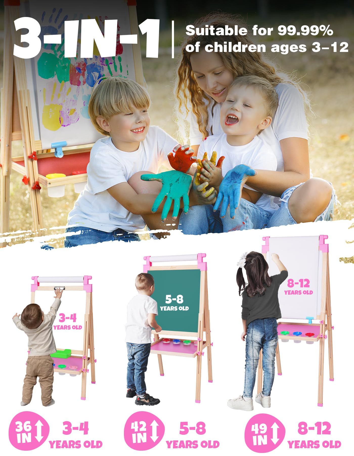 Joyooss Easel For Kids Art Easel Kids Easels For Toddlers,Wooden Kid Easel With Paper Roll - Chalkboard For Kids Adjustable Doub