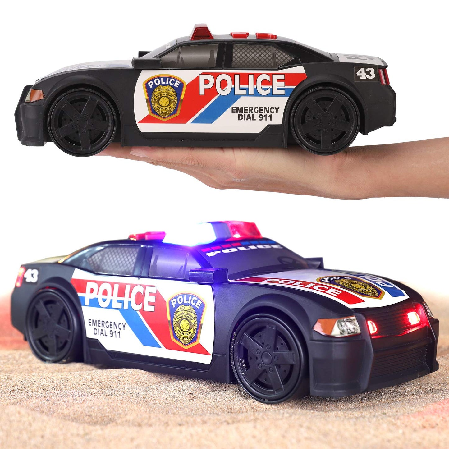 Liberty Imports Motorized Police Cruiser Kids Toy Cop Car Electric Model Rush & Rescue Vehicle 1/16 Scale with Button Activated