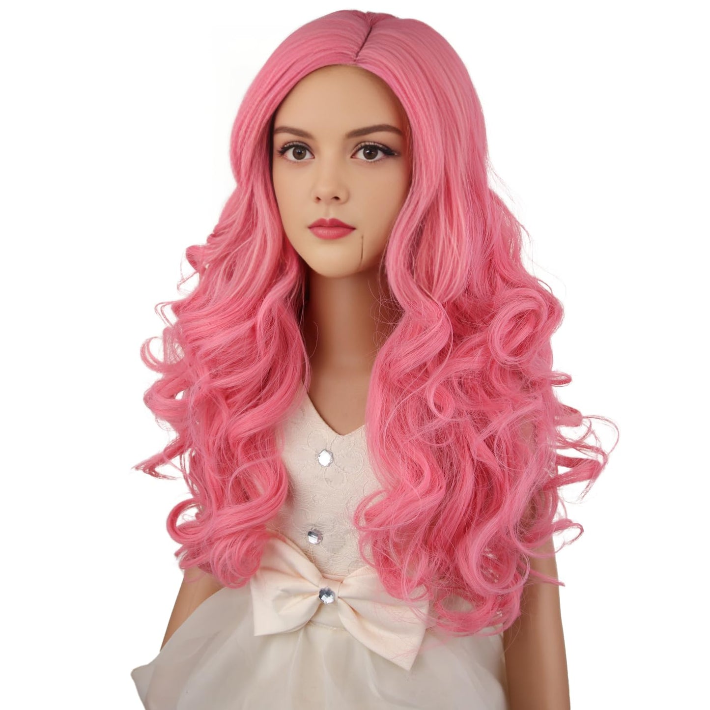 Wavelnm Girls Pink Wig Kids Light Pink Wigs Child Long Wavy Curly Wig Girls Pastel Pink Wig Synthetic Wigs With Wig Cap
