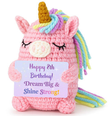 WelDesine 8 Year Old Girl Birthday Gift, Handmade Crochet Pink Unicorn Plush for 8th Birthday Gifts for Girls, Cute Decoration f