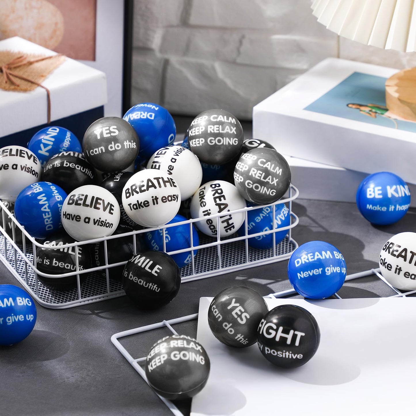 Liliful 48 Pieces Motivational Stress Balls Bulk for mature-themeds Fidget Toys Inspirational Squeeze Balls Valentine's Day Employee Appreciation Gift mature-themed Goodie Bag Stuffer 2.2 Inch(Classic Colors)