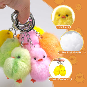 Olutacot 28 Pcs Small Chicken Keychain Easter Fluffy Chicks Mini Realistic Plush Chick Easter Fur Stuffed Toy Chick For Kids Diy