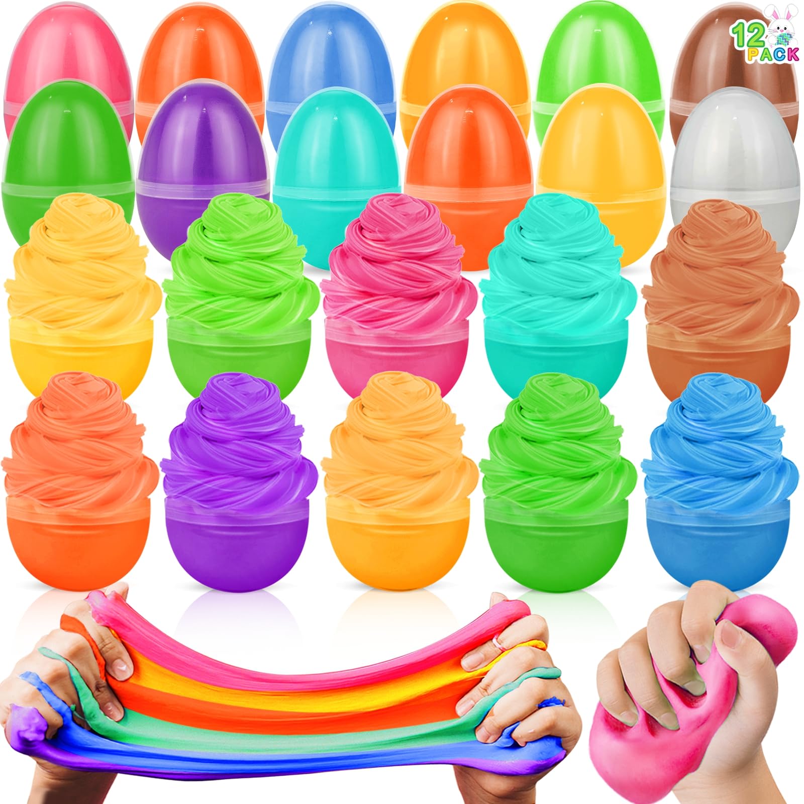 12 Pack Easter Eggs Filled With Butter Slime Toys Kit Non-Sticky,Easter Slime Stress Relief Squeeze Toys For Basket Stuffers,Egg