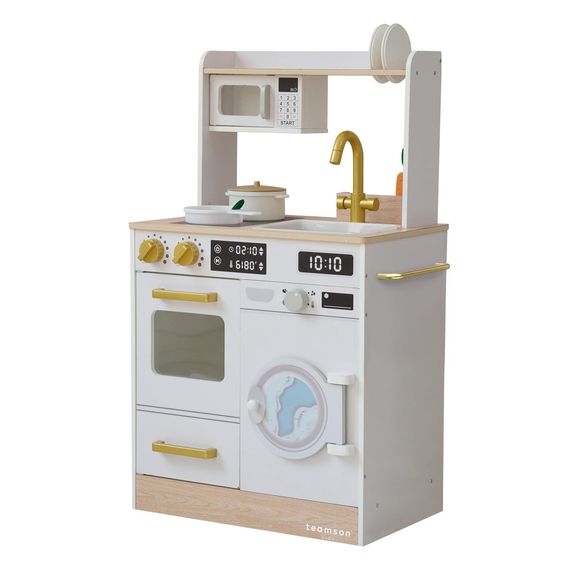 Teamson Kids Little Chef Lake Tahoe Smart Play Kitchen with Washing Machine, Oven, Microwave & Ample Storage, Neat & Compact Hea