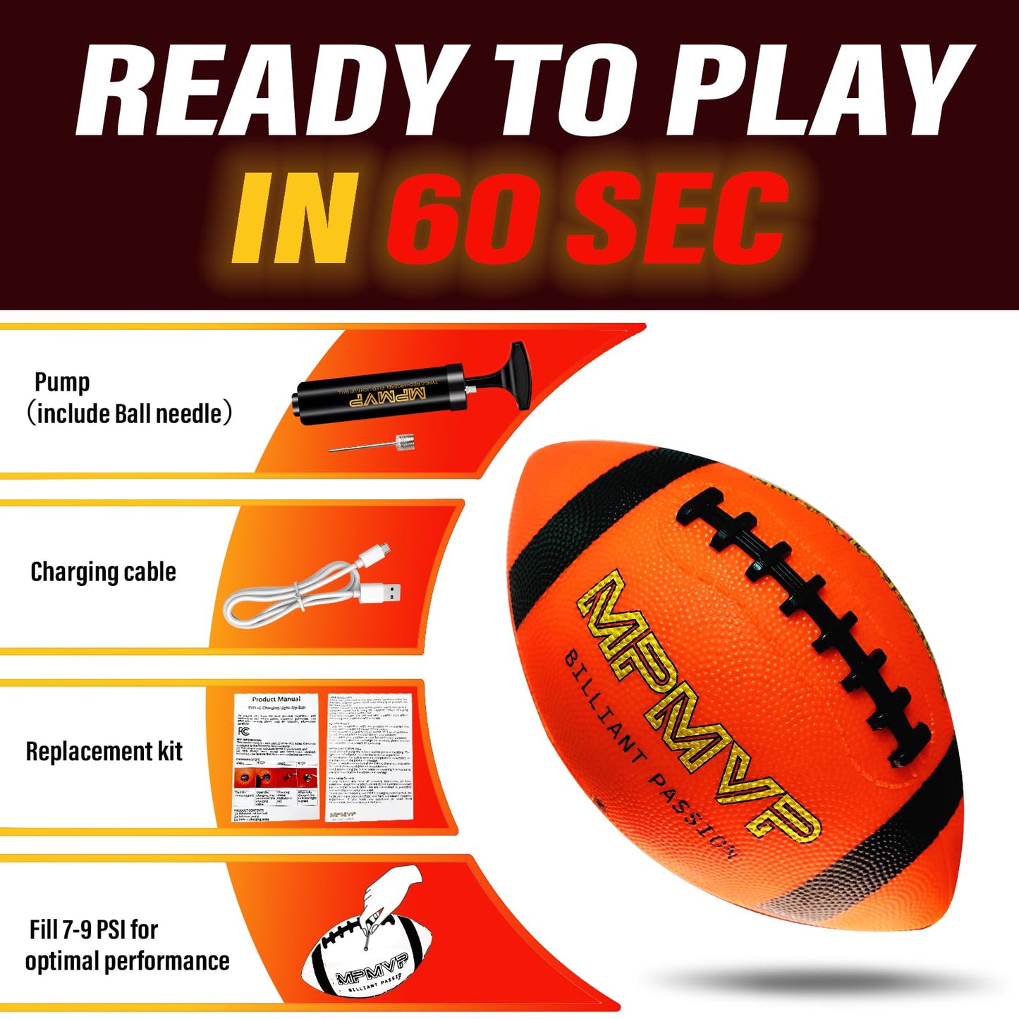 Cadyaw Glow In The Dark Football: Official Size 9 Rechargeable Light Up Football Ideas For Boys 13 14 15 16 17 18 Teen Toys For