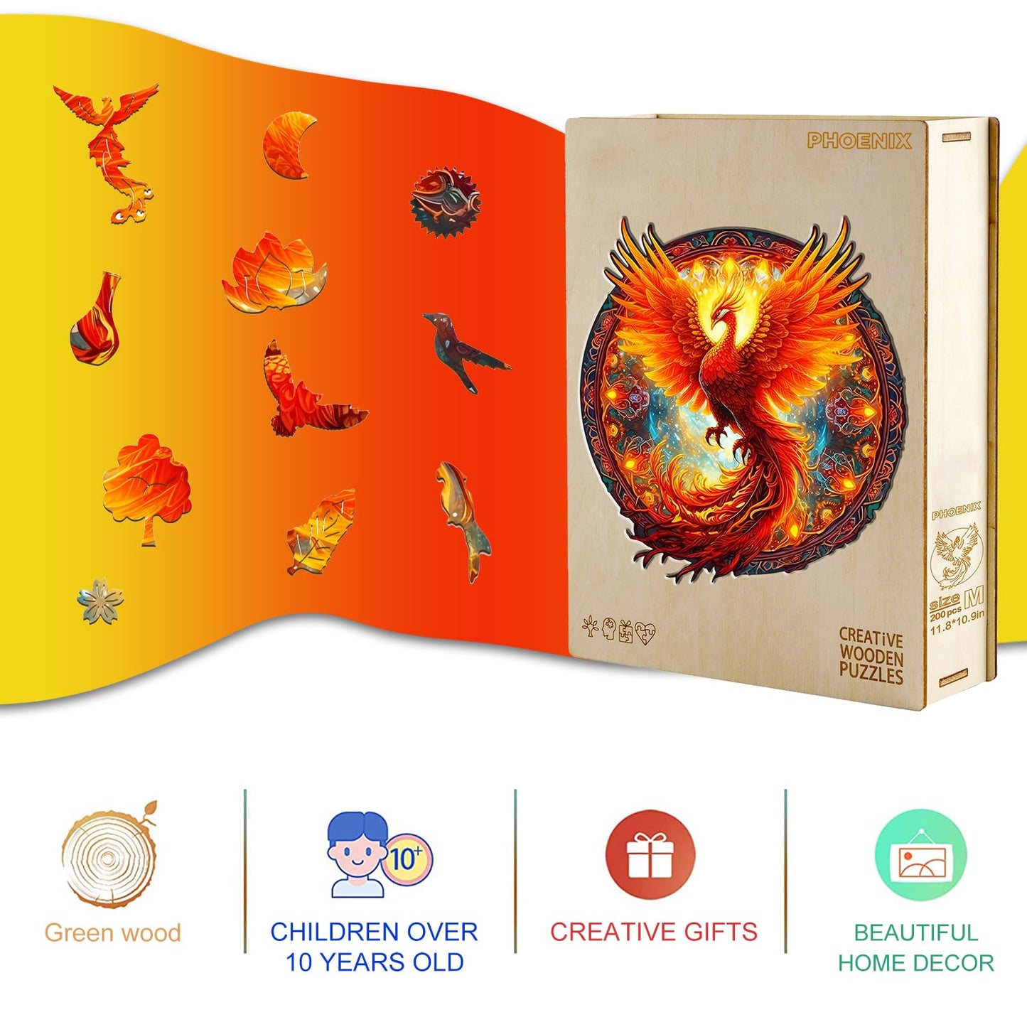 KAAYEE Wooden Jigsaw Puzzles-Wooden Puzzle mature-themed Unique Shape Advanced Phoenix Wooden Jigsaw Puzzle for mature-themed  Family Puzzles 21.6 * 20in 680pcs